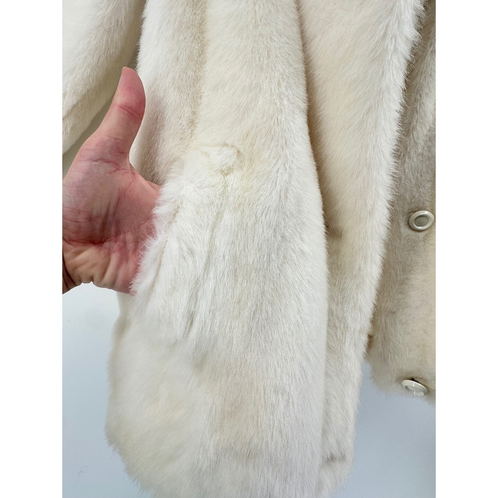 Vintage Gino Rossi Tissavel France Faux Fur Jacket Cream Made in England Women