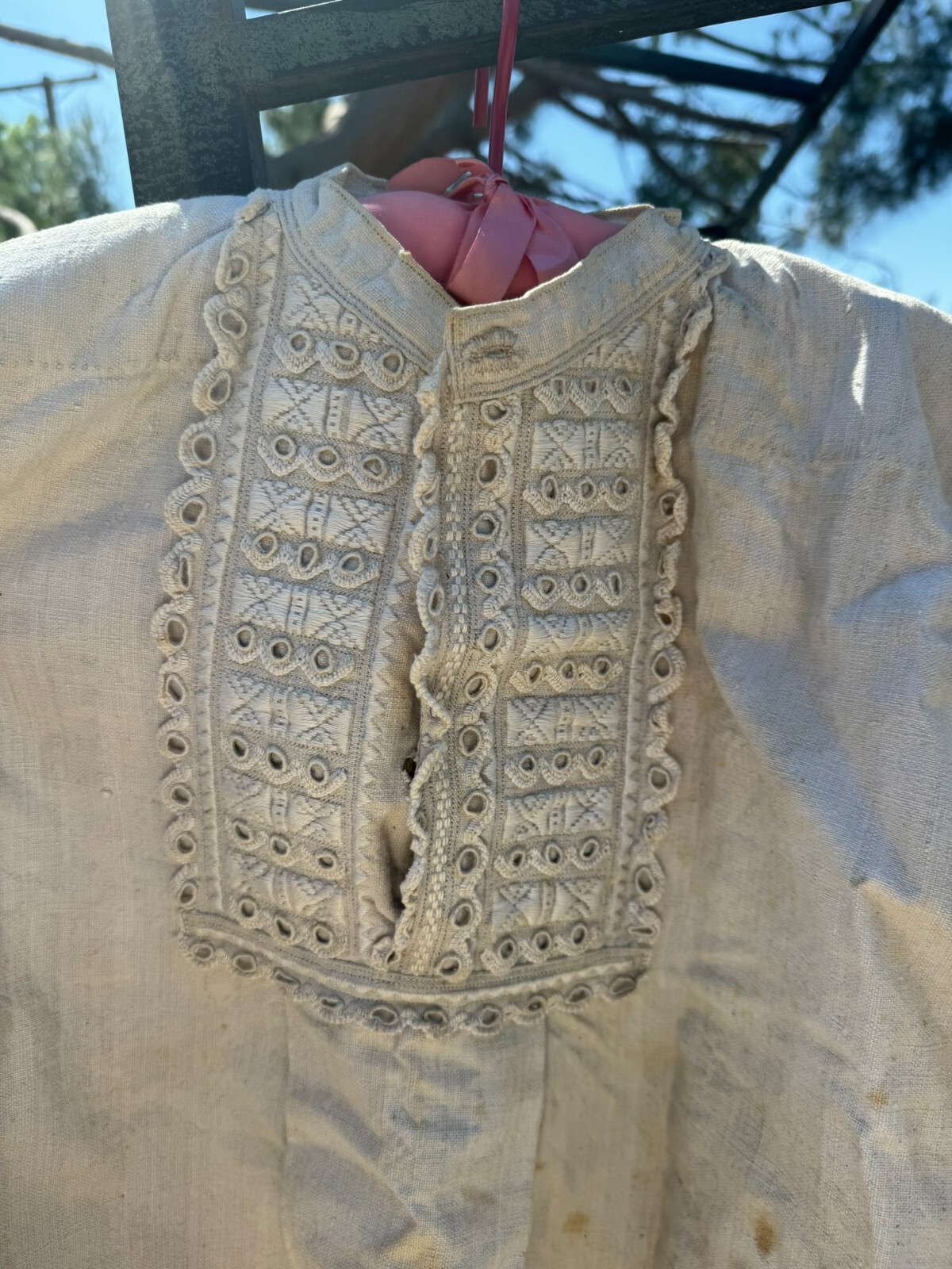 Beautiful Heavy Homespun Linen Czechoslovakian 19thc Antique Blouse