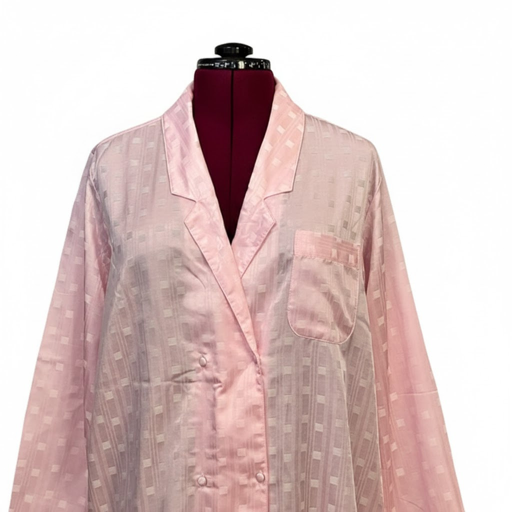 Vandemere NWT Vintage Pink Satin Nylon Button down long sleeve Nightgown, L