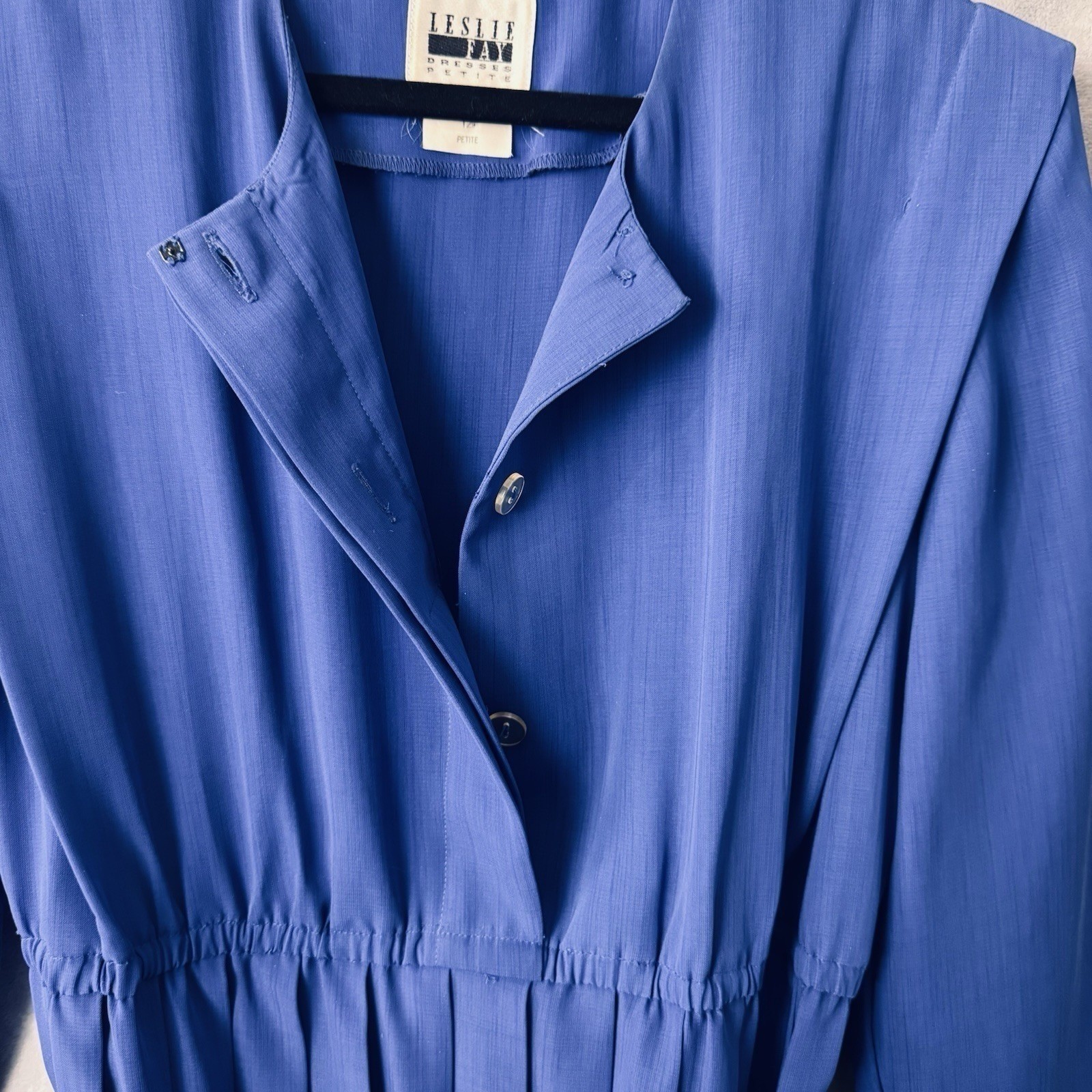 Leslie Fay Pleated Dress Women 12P Blue Vintage 80s Belted Midi Career