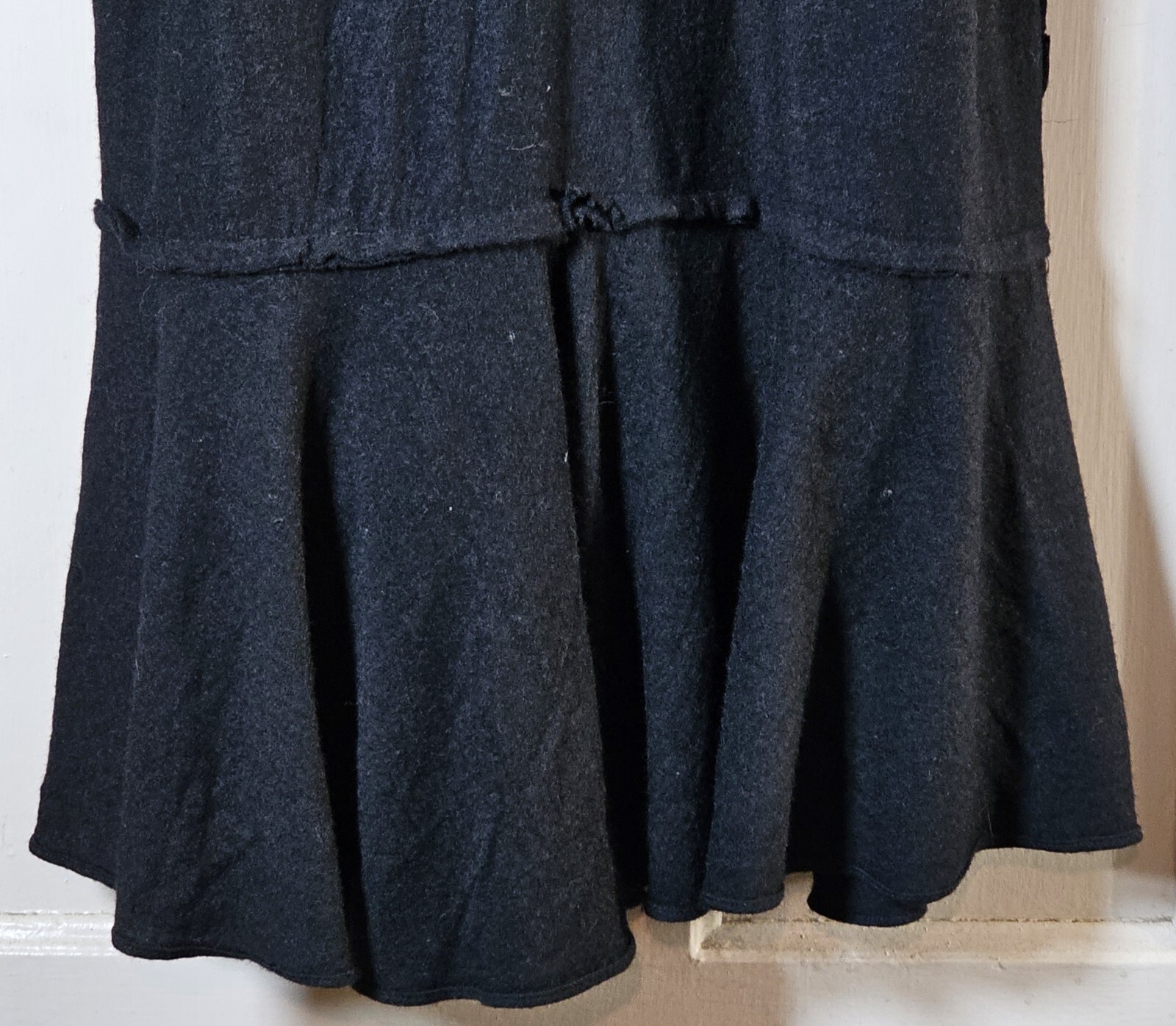 Vtg 80’s The Kollection Petites Dress Women Sz 12P Black Wool L/S Tiered Ruffles