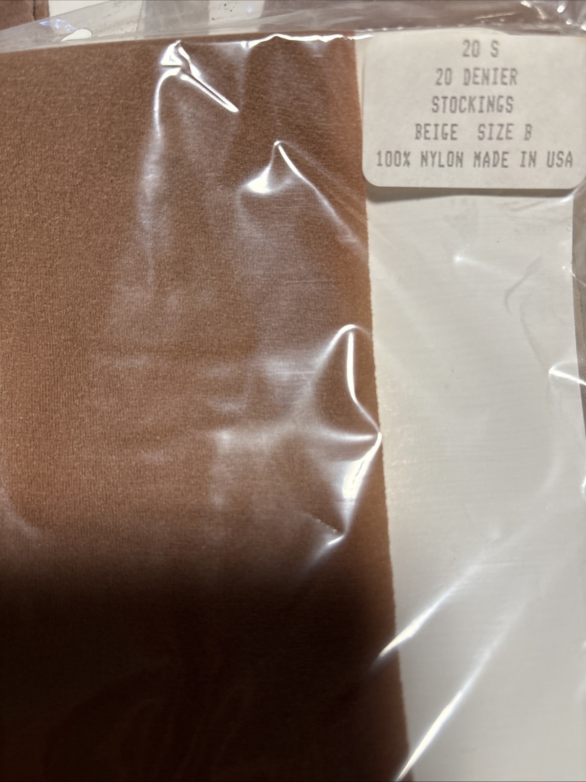 VTG Stockings 20 S20 Denier Beige Size B 100% Nylon USA 8 Pairs