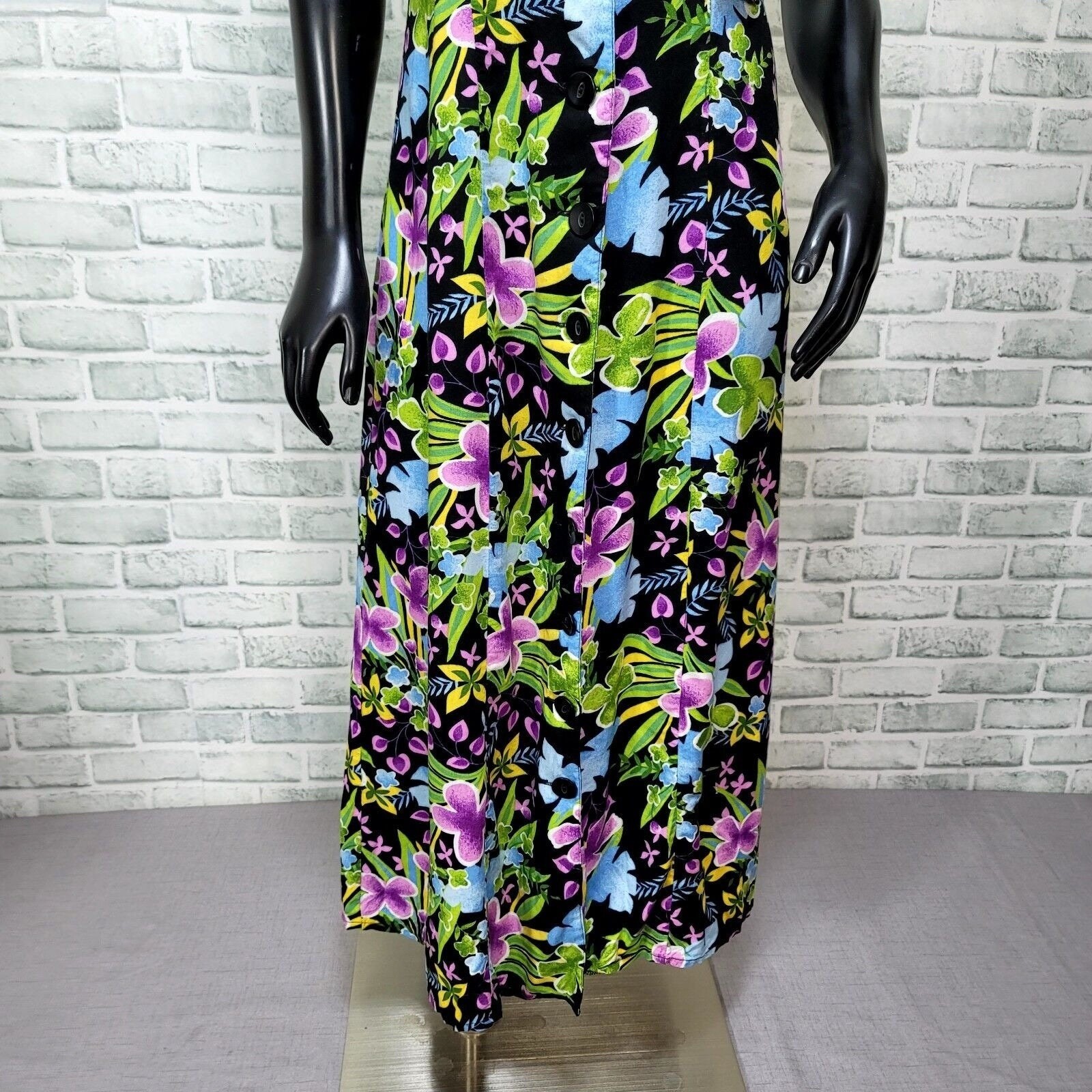 Notations Tropical Floral Rayon Halter Maxi Dress Y2K Resort Tiki Size 6
