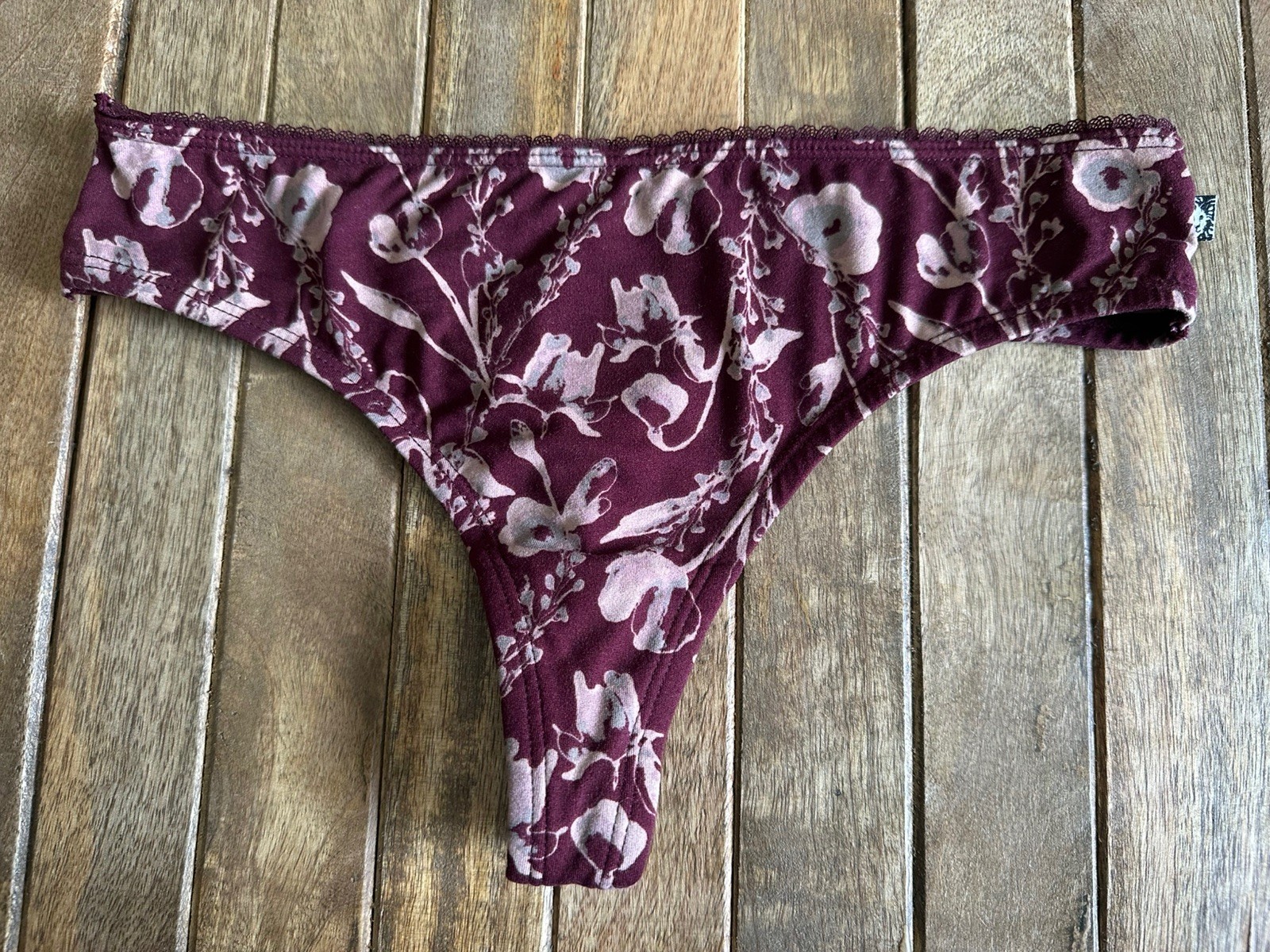 Vtg Anne Klein S Black Wine Floral Bikini Panties Panty