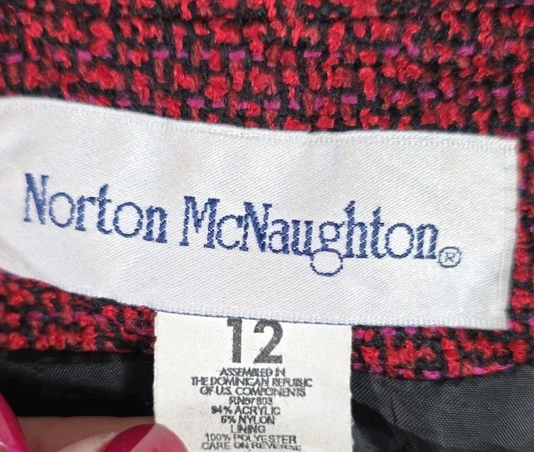 Vintage 90s Norton McNaughton Red Tweed Blazer Jacket Womens 12 Career Chic