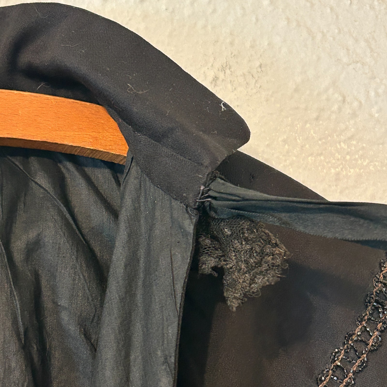 Antique Victorian Black Wool Beaded Evening Cape Capelet Cloak Mourning 1800s