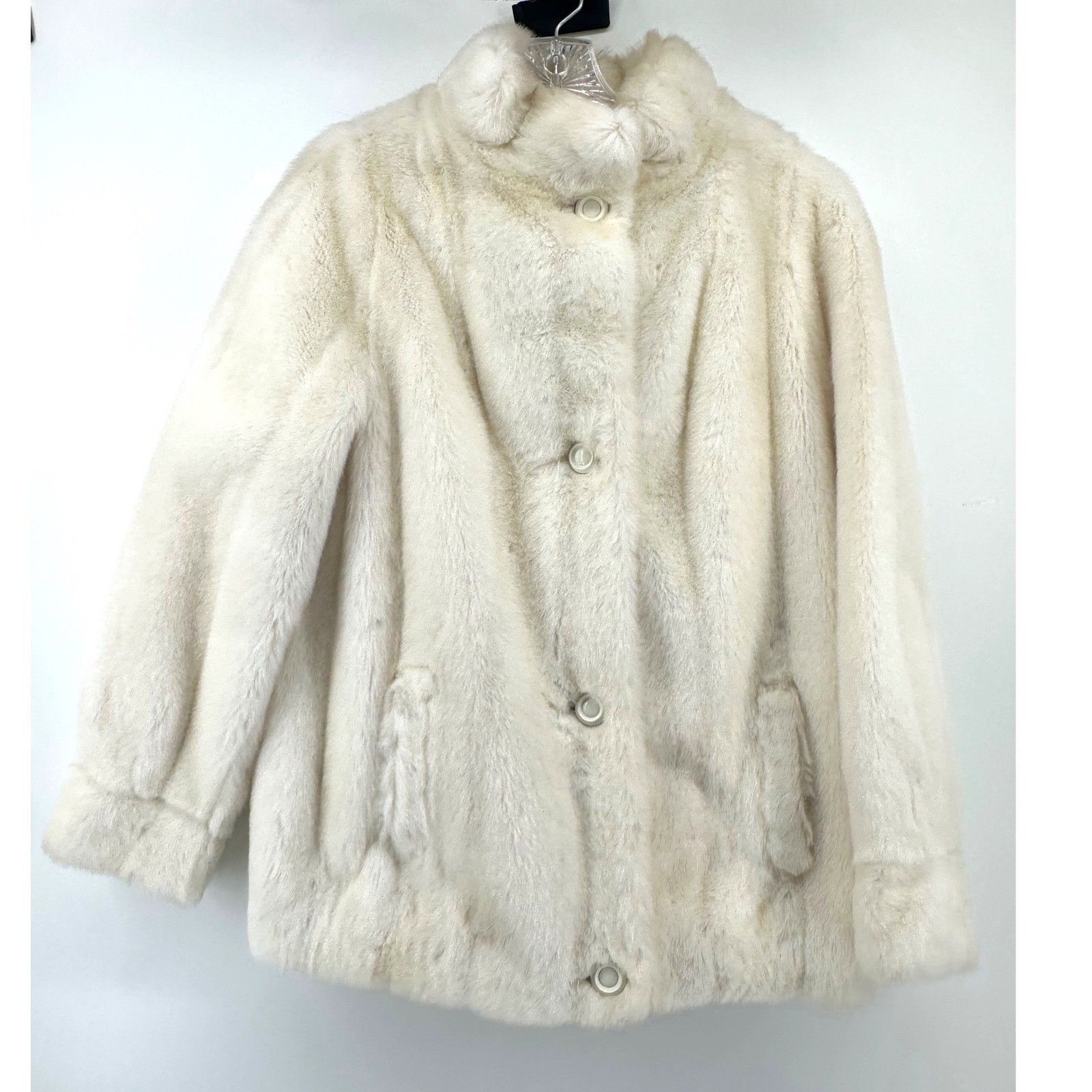 Vintage Gino Rossi Tissavel France Faux Fur Jacket Cream Made in England Women