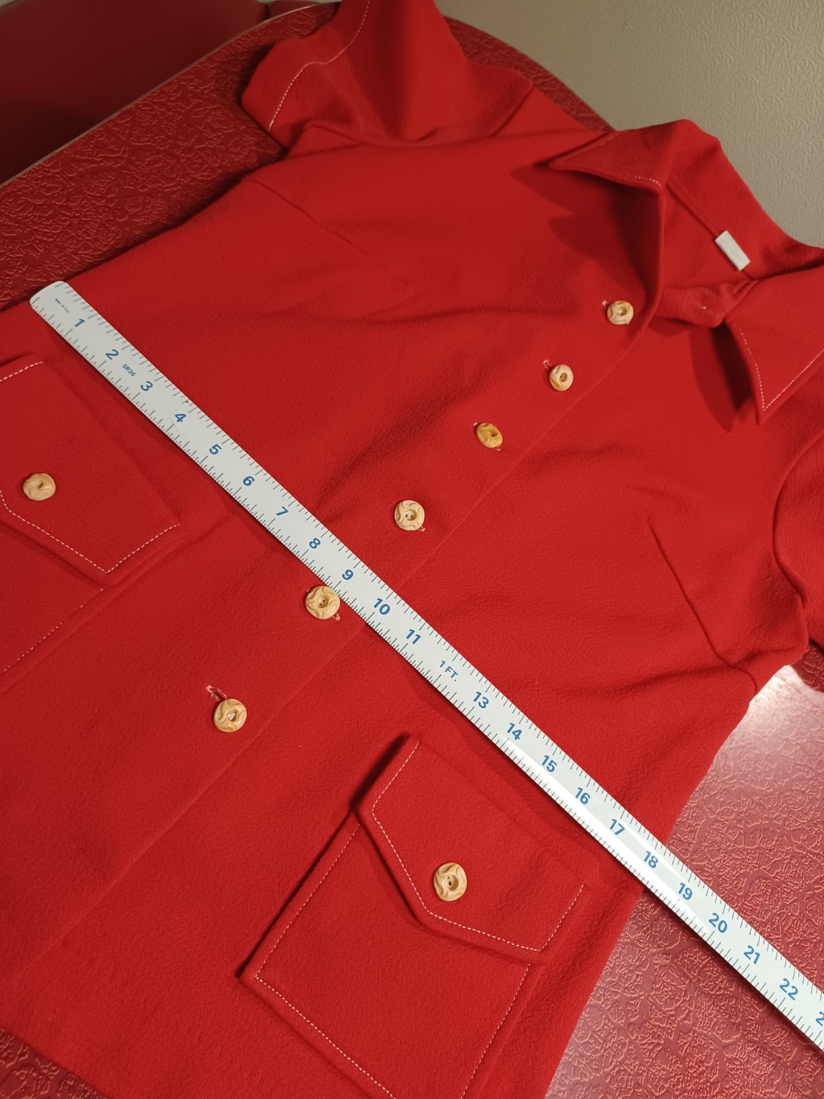True VTG Mod Mid-century 1960s 1970s 100% Polyester Button-up Shirt Jacket Red M