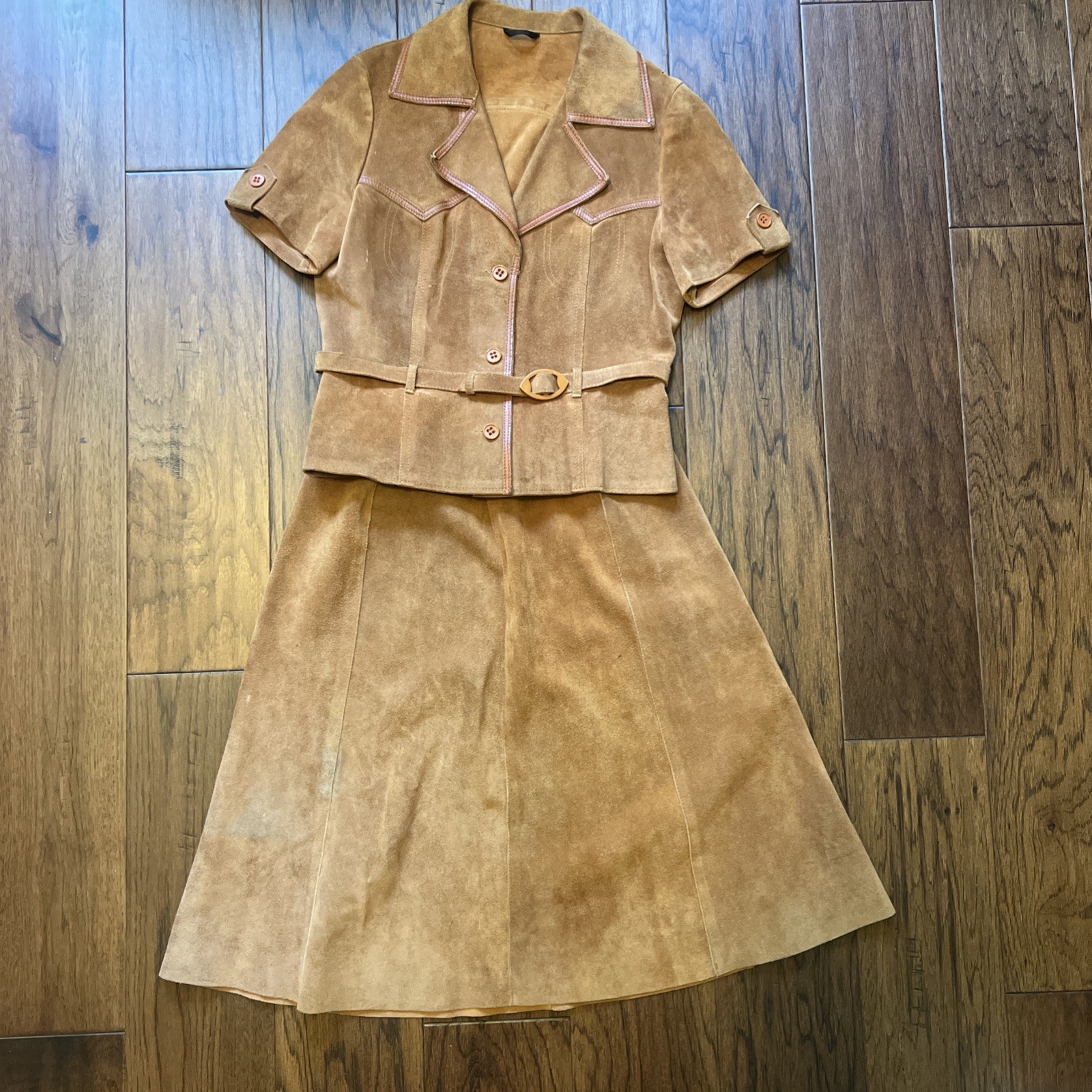 VTG Spinney 1970’s British Brown Suede Jacket Skirt Suit Size 16 (Read)