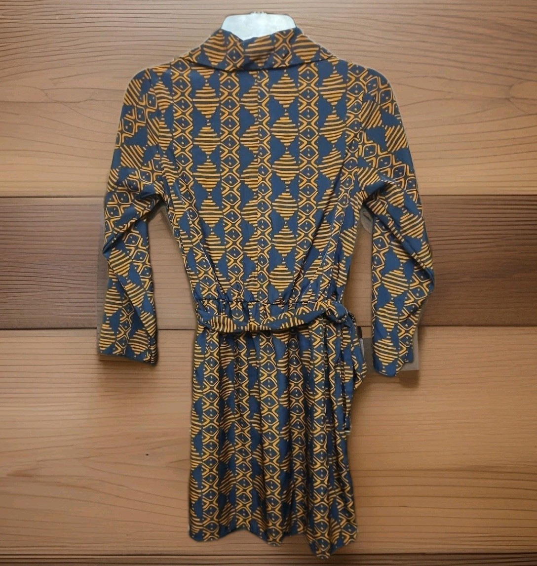 Vtg 70s 80s Midi Shirt Dress S Bown Navy Retro Geometric Print Secretary Office
