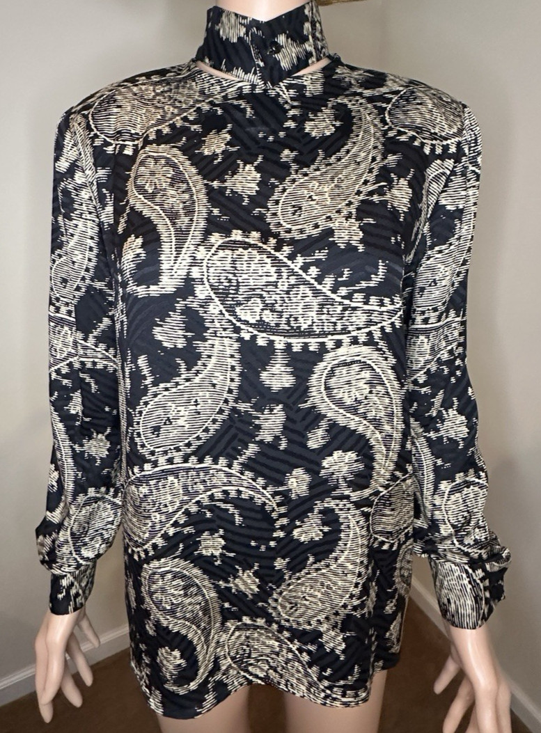 Vintage Giorgio Armani 100% Silk High Neck Paisley Blouse Italy Size 38