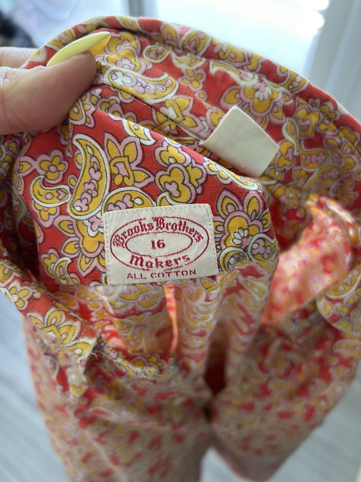 Vintage Brooks Brothers Makers Paisley Shirt Womens 16 Pink Yellow Cotton USA