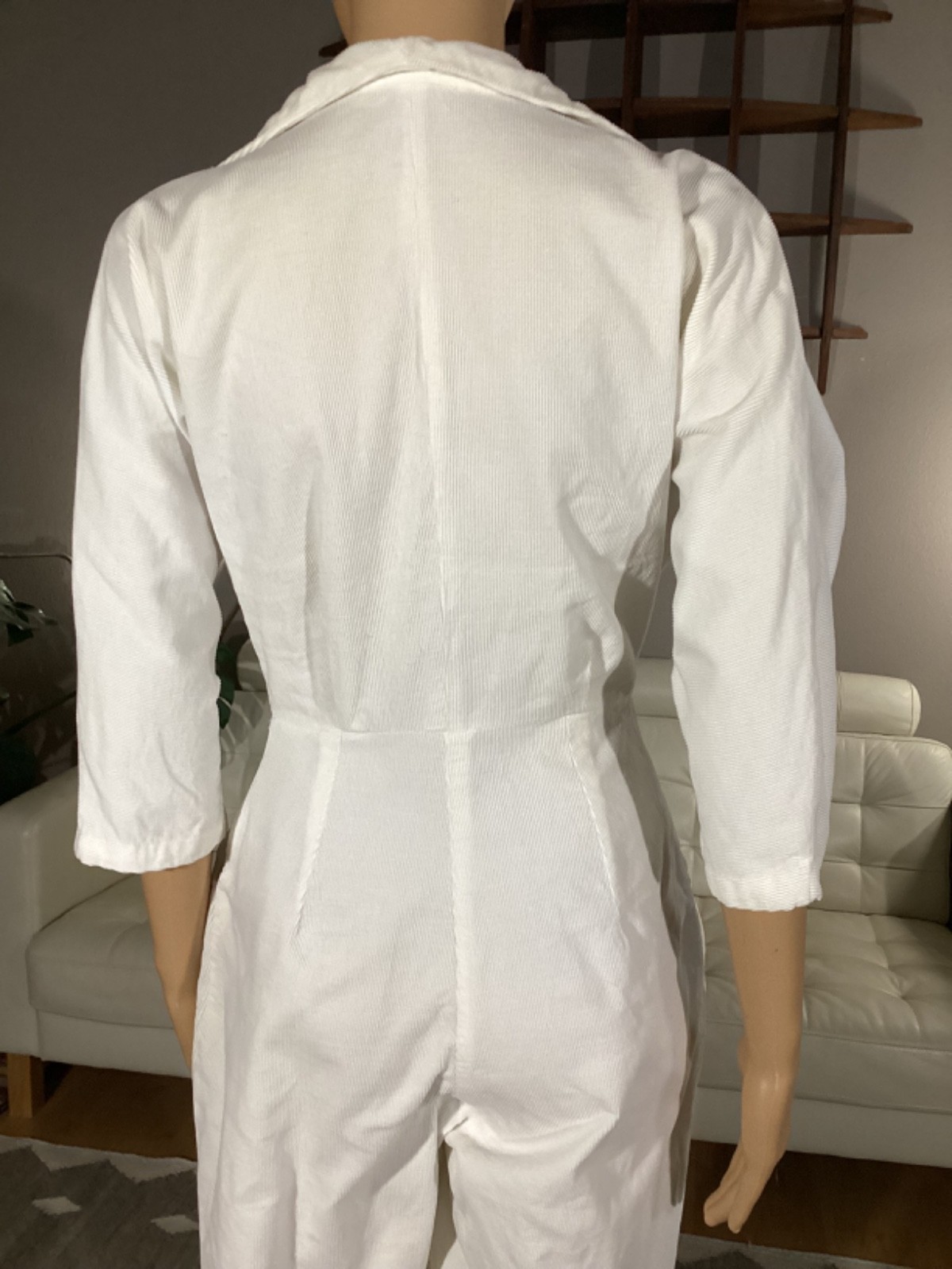 Vintage 1950’s White Corduroy Jumpsuit Rockabilly Metal Front Zip Pockets