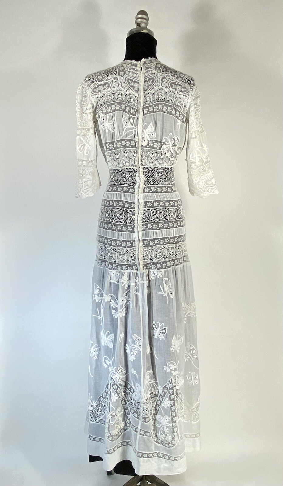 Antique late Victorian-Edwardian intricate pieced lace sheer wedding gown dress