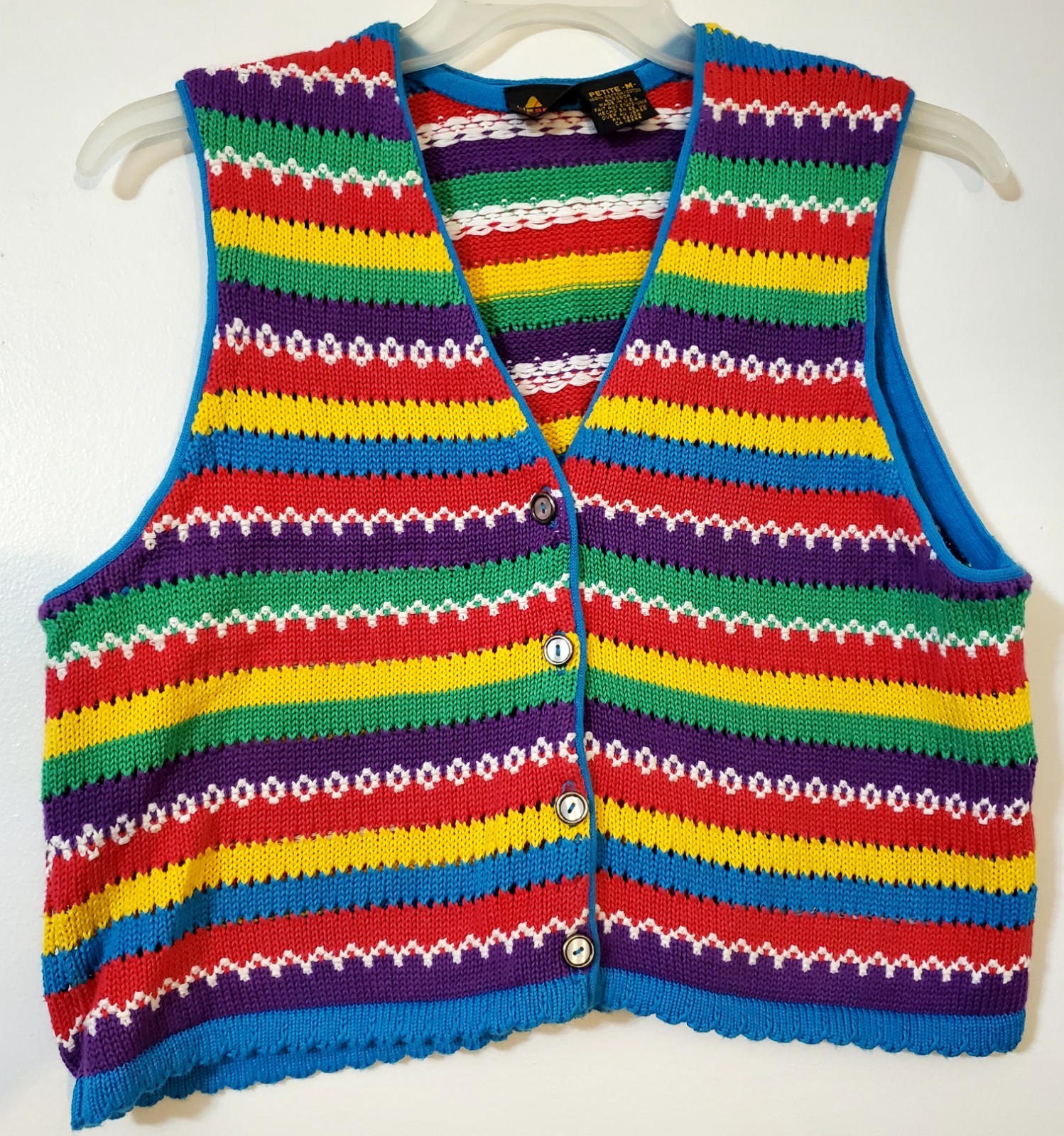 Liz Sport Vintage Colorful Striped Sweater Cardigan Petite M (C68)