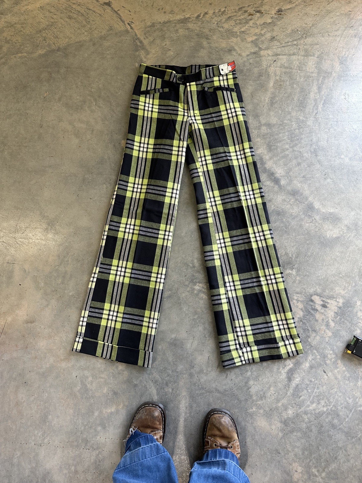 Vintage 70s Male Brand Plaid Wide Leg Bell Bottom Hippie Pants 30 x 34 Women’s