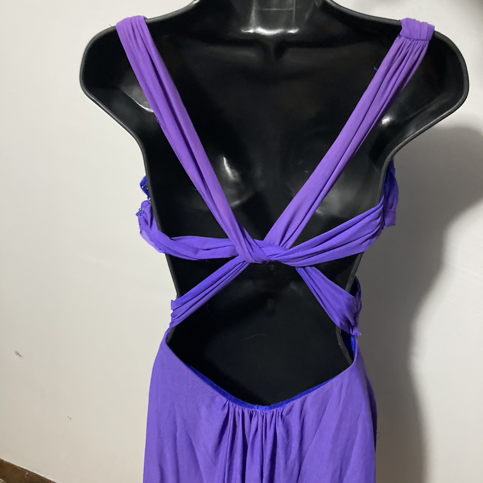 Y2K Vintage Womens Cut-out Plunge Purple Clubbing Mini Dress Backless Sz L
