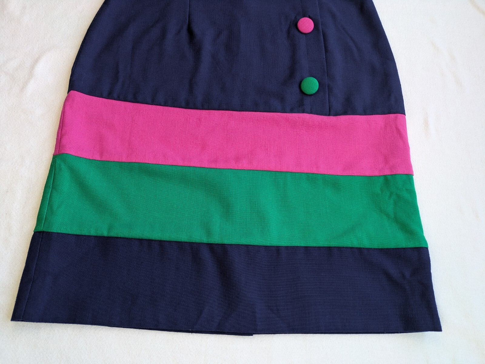 Womens Vintage Dress 80’s Navy Pink Green 4 Petite