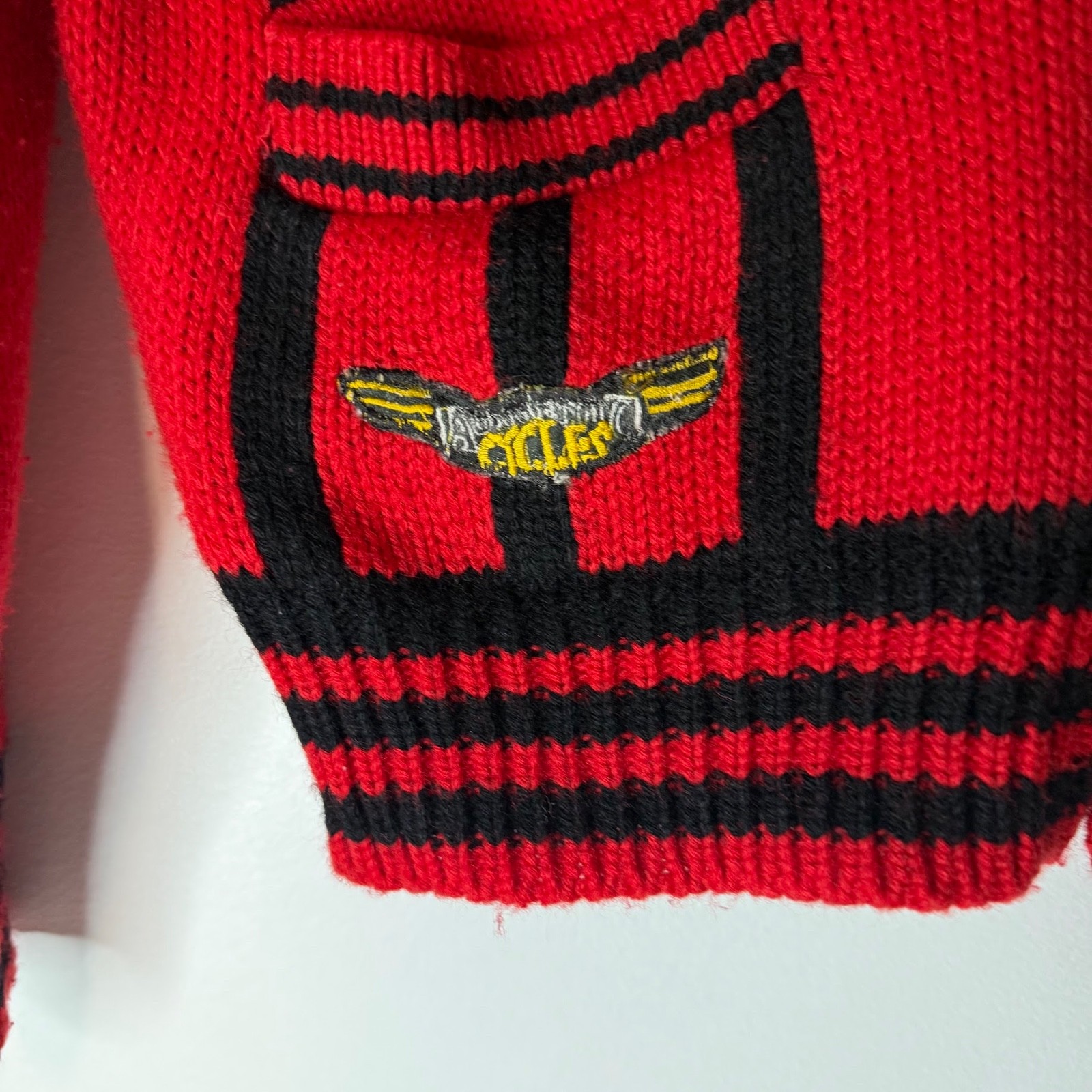 VTG JouJou 80s 90s Heavens Devils Moto Patches Cardigan Chunky Womens M