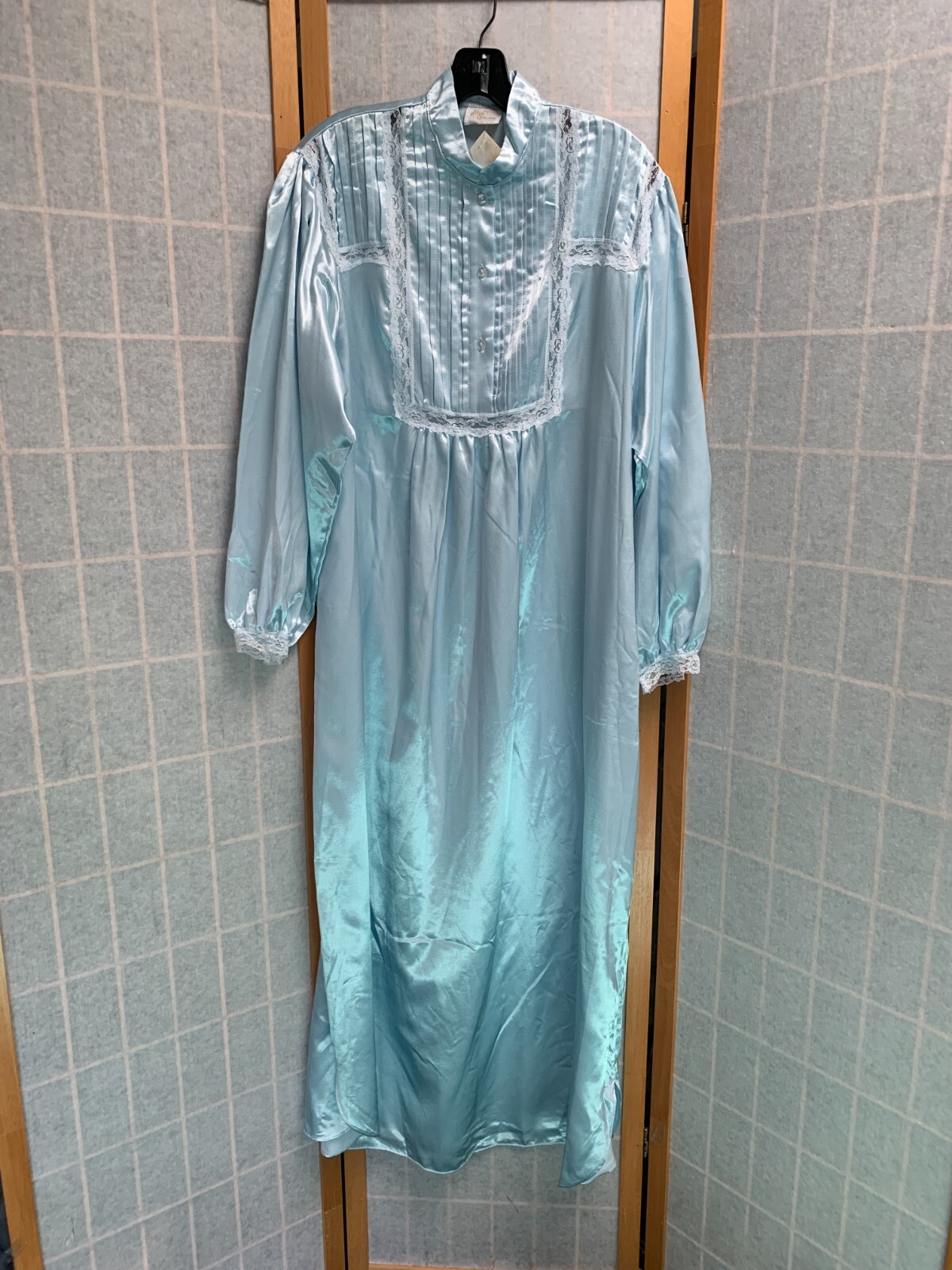 NWT Vtg Ilise Stevens Blue Long Satin & Lace Nightgown Size M New