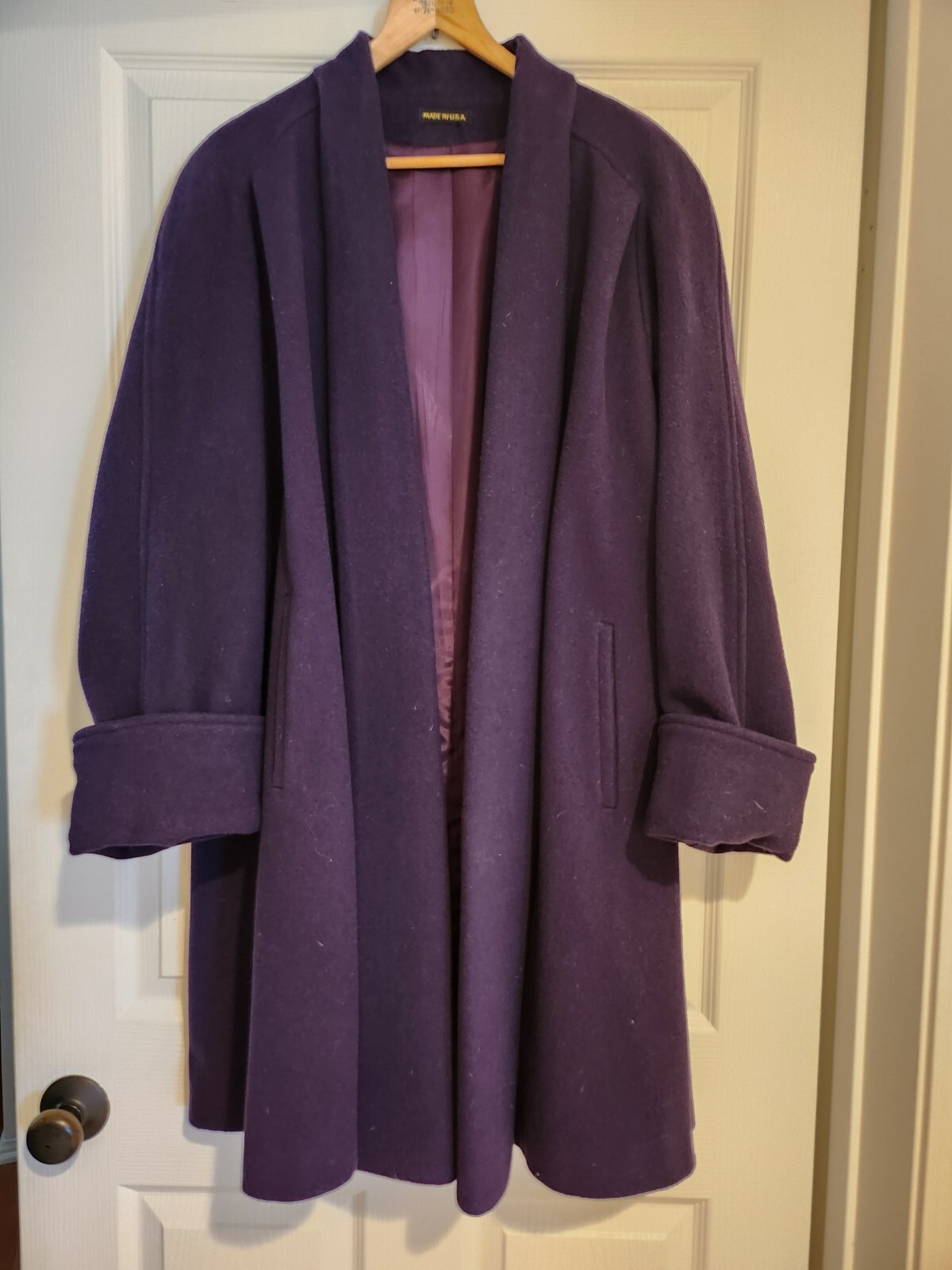 Vintage Purple Made In USA 100% Wool Swing Princess Coat, Sz 12