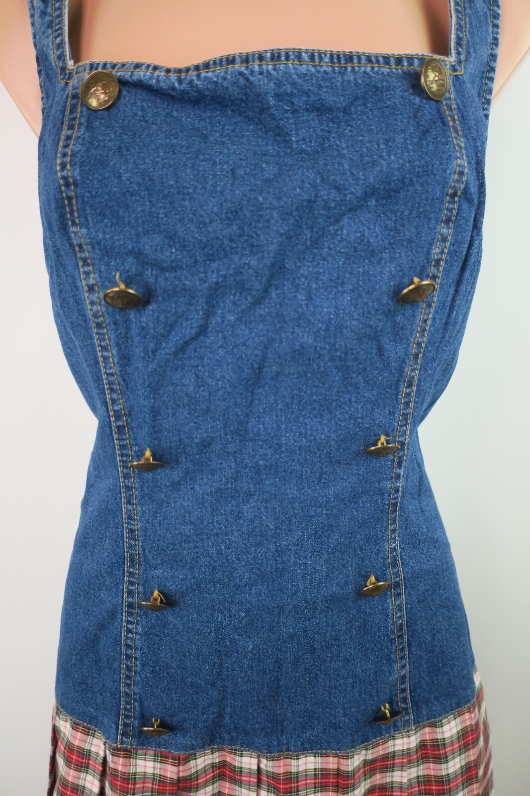 Plaid Pleated Rockabilly Grunge Dress y2k VTG 90s Paris Blues Denim Drop Waist