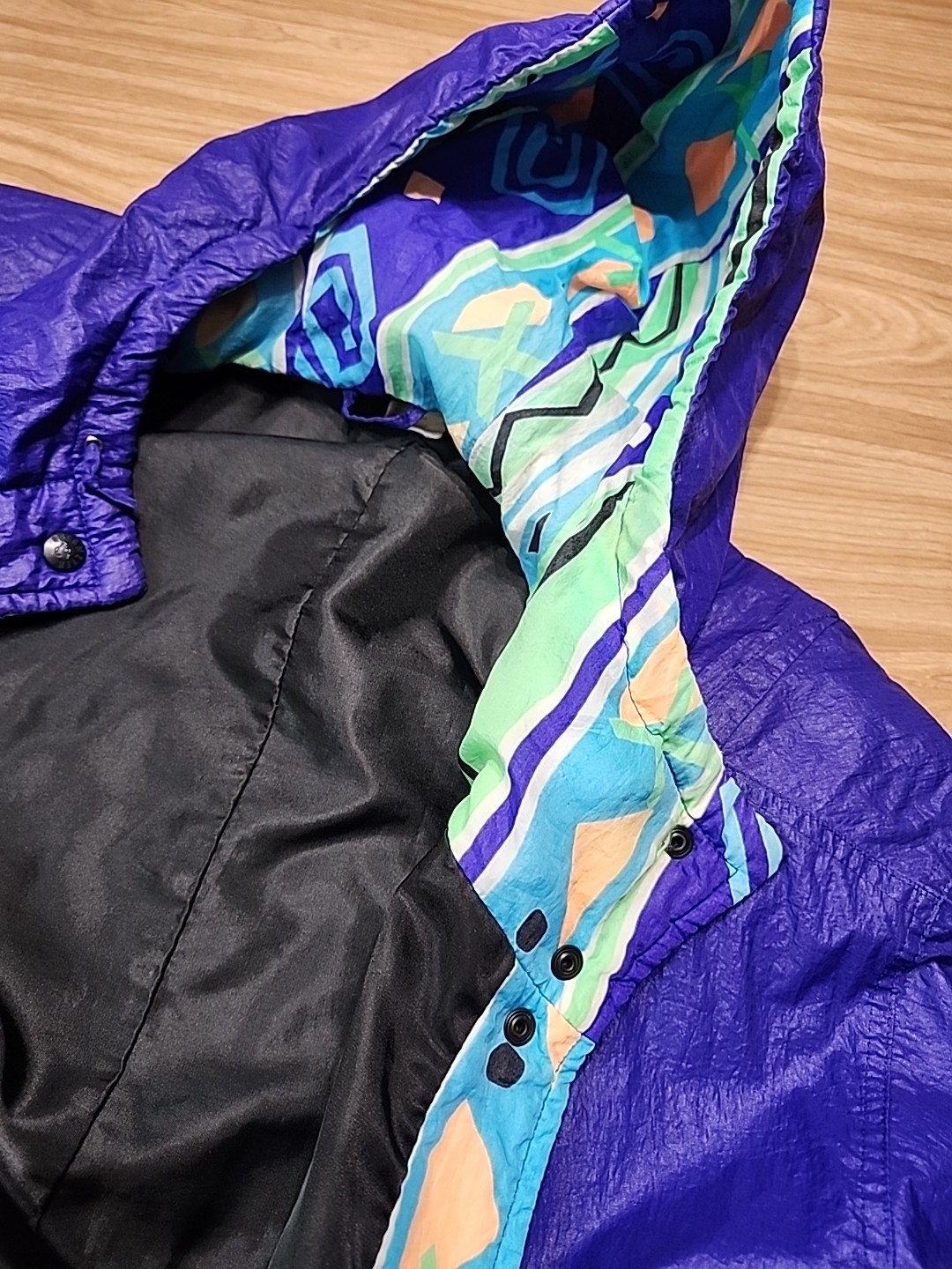 Vintage Obermeyer Wind Breaker Jacket 1980s Purple And Neon Abstract Snaps…