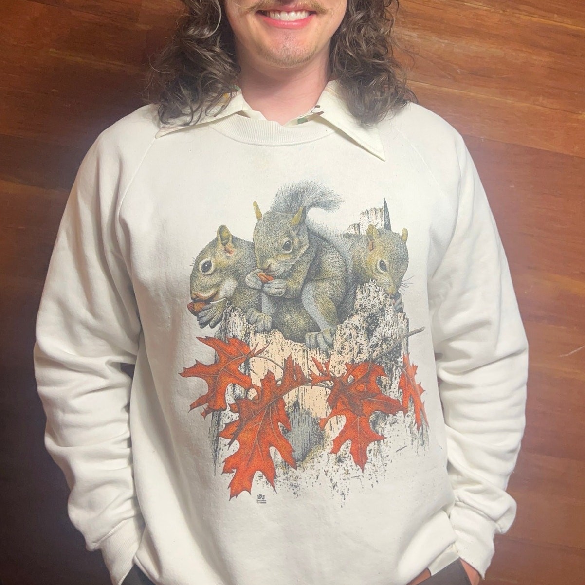 VINTAGE 90s Fall Squirrel Sweatshirt Size XL Grandmacore Pullover Animals