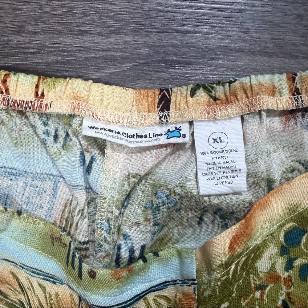 Vintage Tropical Capri Pants XL Elastic Waist Rayon Wide Leg