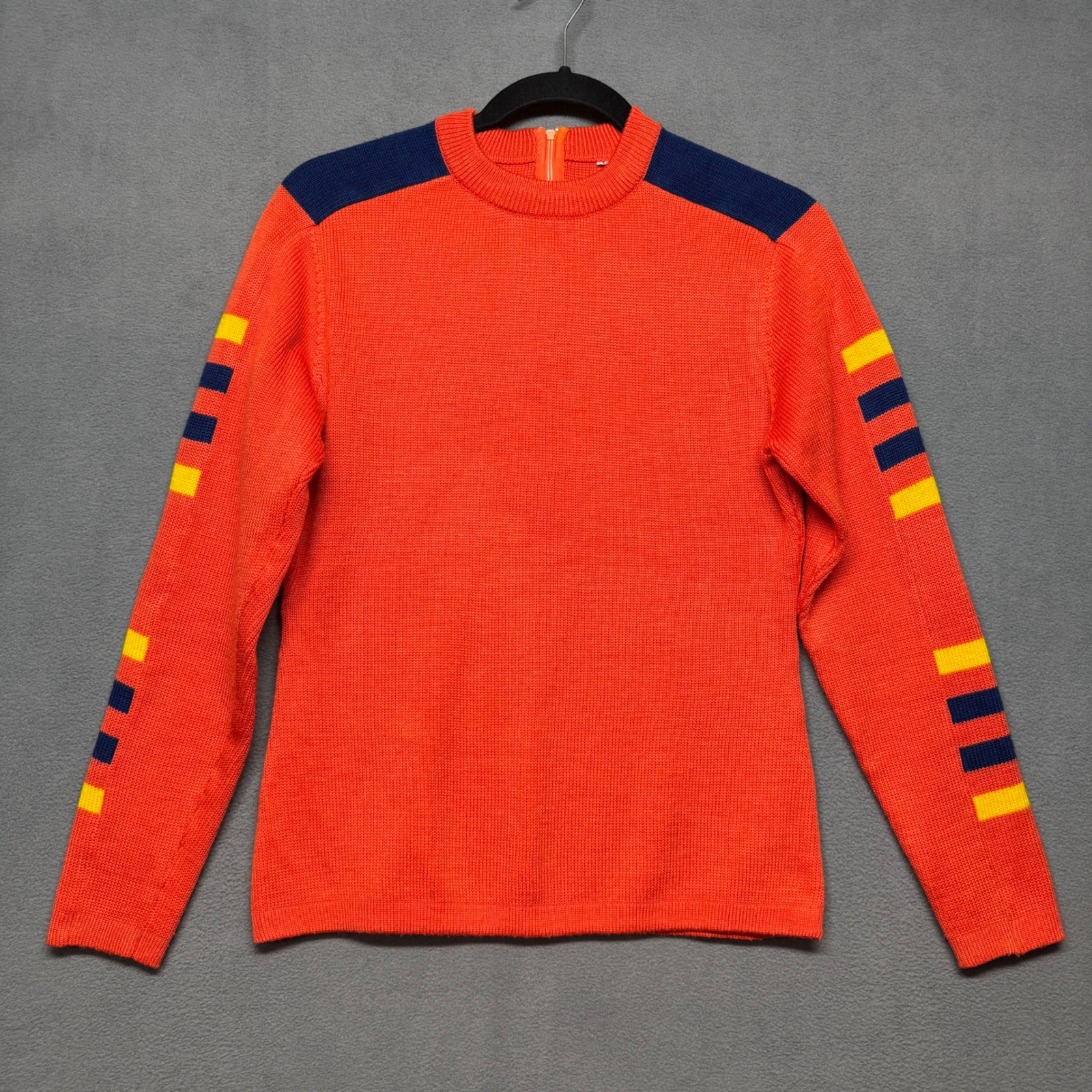 Vintage 70s? Retro Ski Sweater Mock Neck Back Zip Orange S/M Bright Sporty