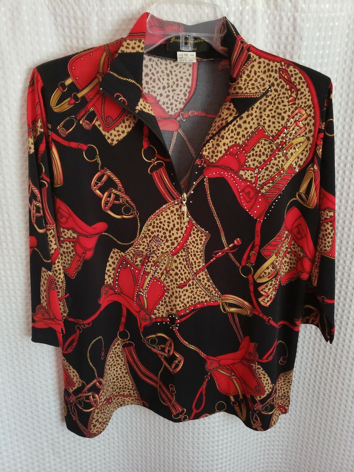 JACKETS GALORE by John Farah Top Saddle Bridle Equestrian Black Red M 1/4 Zipper
