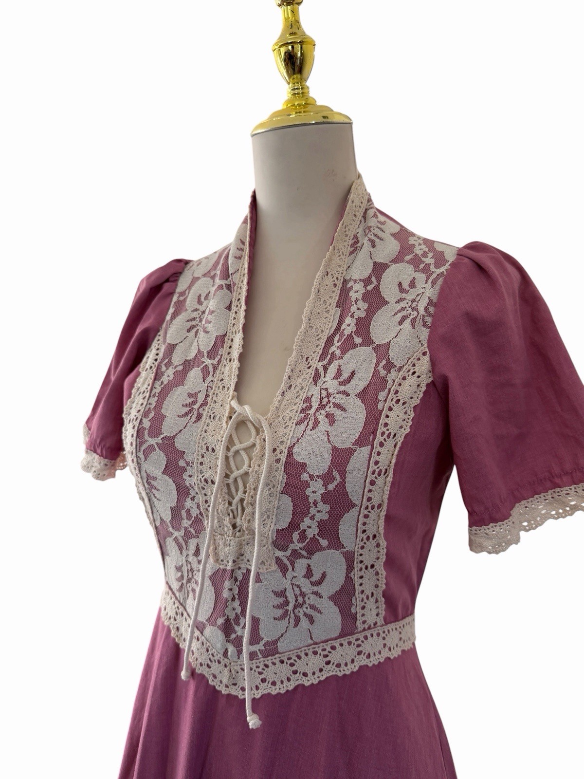 Vintage prairie dress with lace details and corset closure Handmade