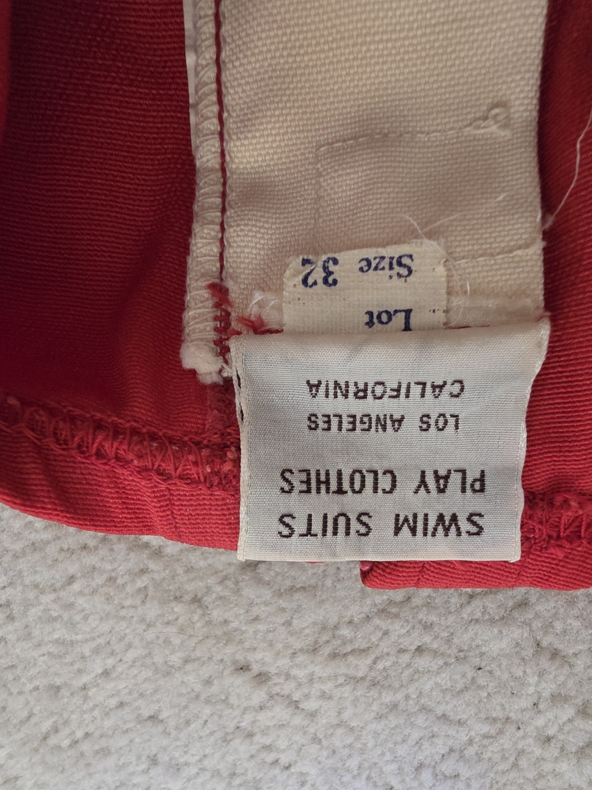 DeWeese Design Vintage Size 32 Swim Suit Play Clothes Red Romper With Pockets