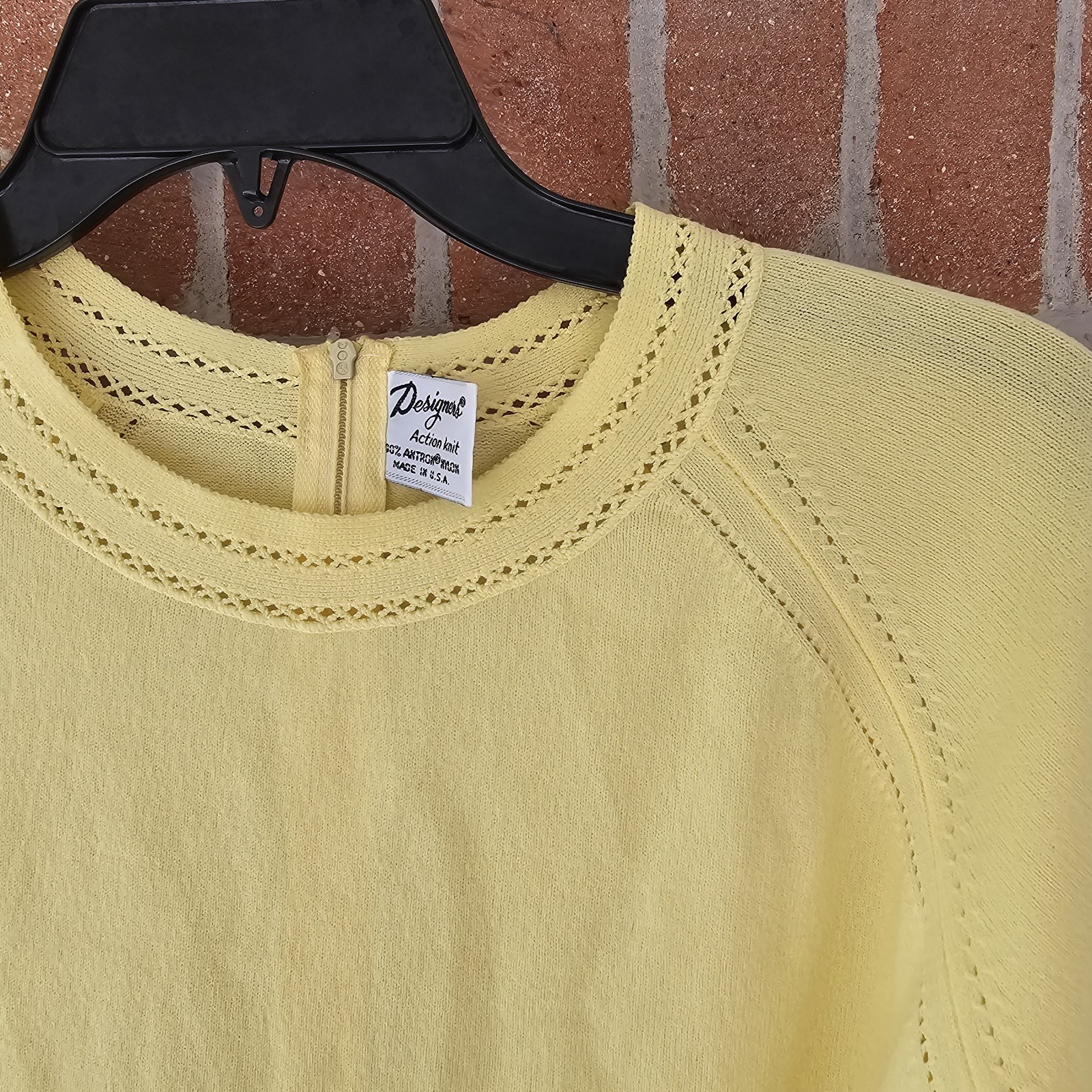 Vtg Designers Action Knit Yellow 100% Antron Nylon Short Sleeve T Shirt Top XL?