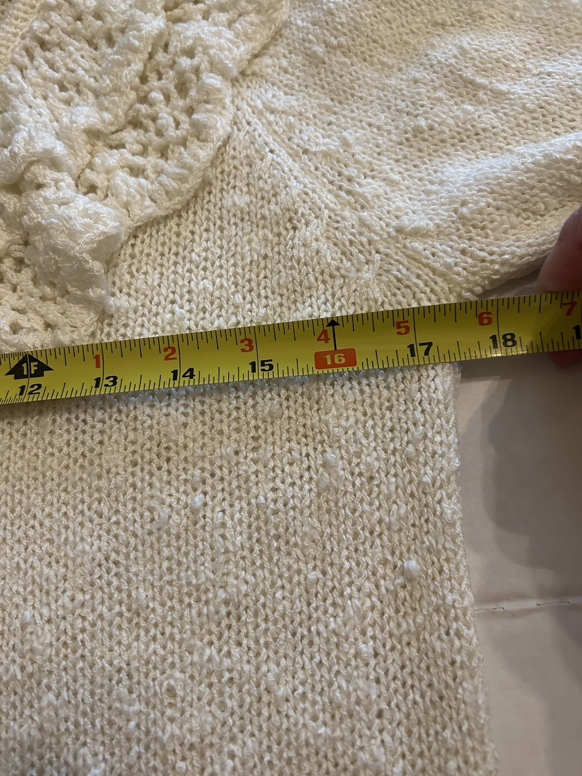 Vtg 80s LeRoy knitwear Ivory Sweater Sz Small Ruffle Crochet Cottagecore Frilly