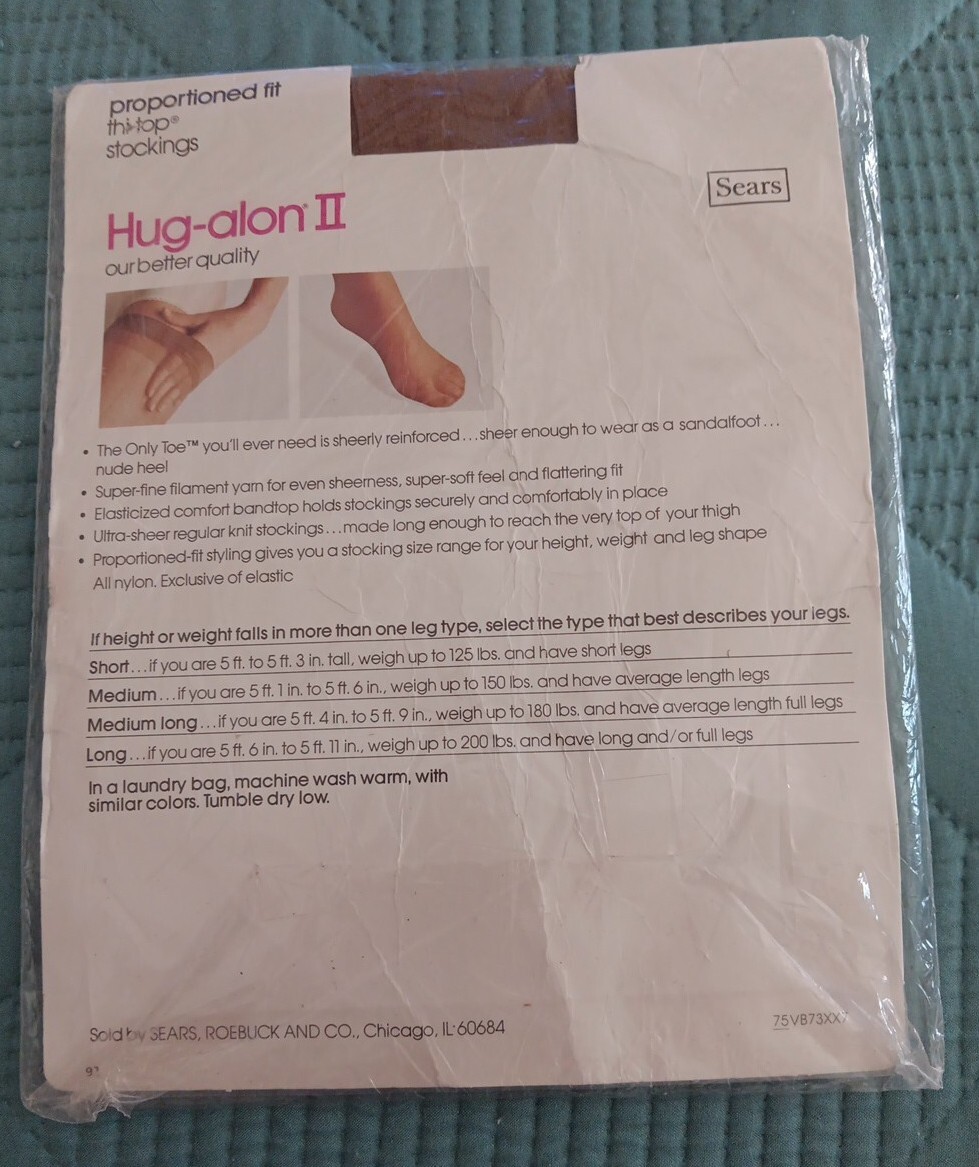 Hug Alon 2 Medium Long Sandstone Thi Top Stockings Vtg Sears Original Tags