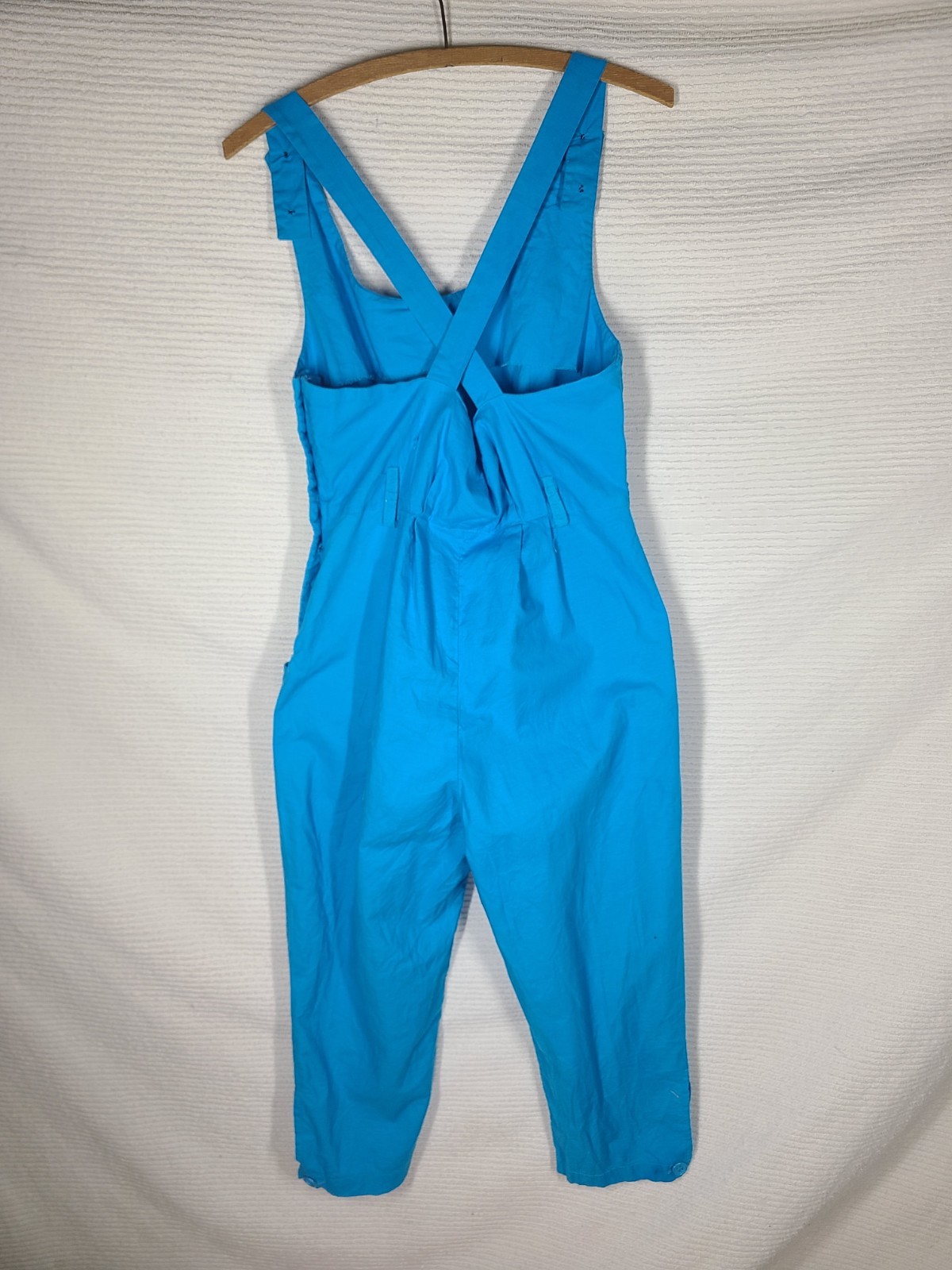 Vtg 80s Cotton Jumpsuit Blue Retro Pinup Juniors 11 M L Cross Back Button Side