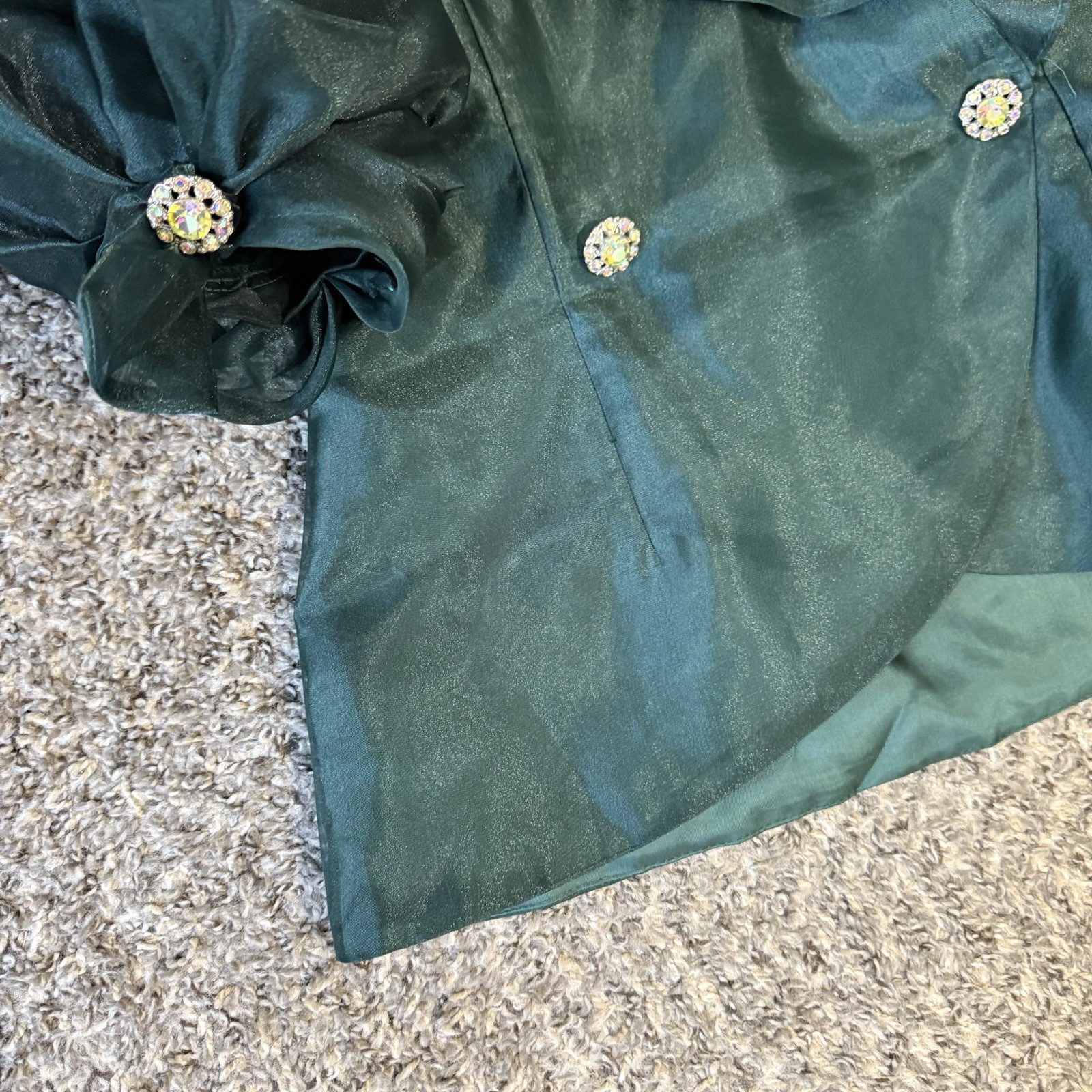 VTG Watters & Watters Top Embellished Buttons 12 Elegant Drama Formal Green