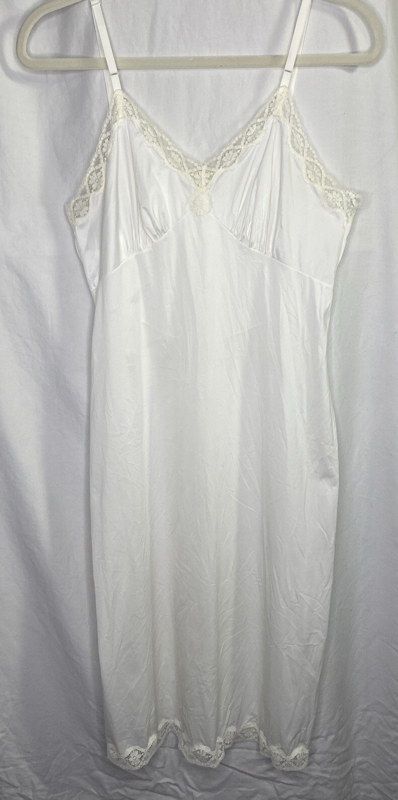 Kayser Vintage Ivory Full Slip 36 Long Lace Edge Nylon Adjustable Straps USA