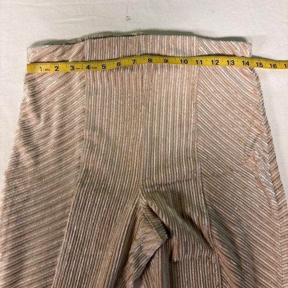 Free People Velvet Bell Bottom Pants Large Champagne Pleated Wide Leg Boho