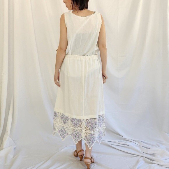 90s Deadstock White and Purple 3 Piece Skirt Set