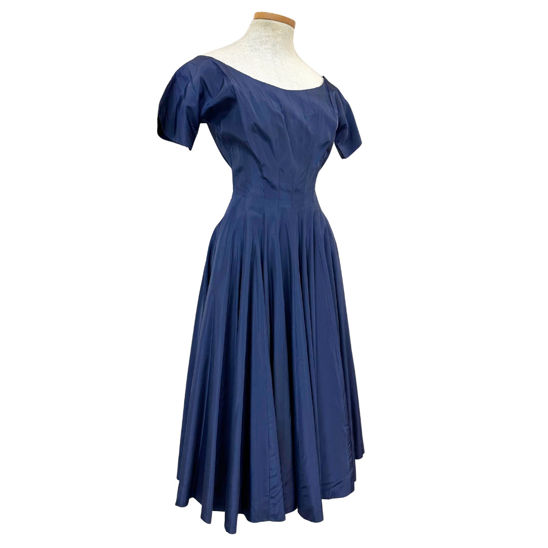 Vintage 1950s Anne Fogarty Navy Blue Fit n Flare Dress