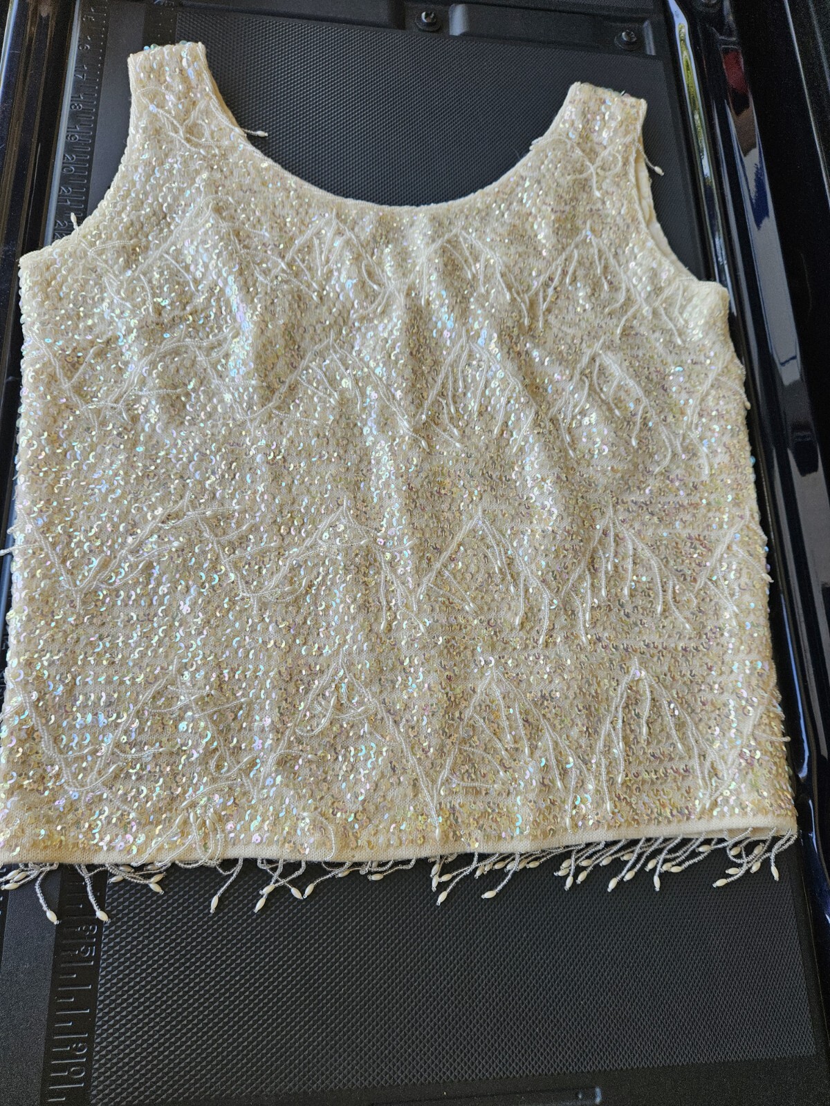Vtg 1960s Wool Sequin Beaded Top Tassel Fringe Glamorous Fancy True Vintage S