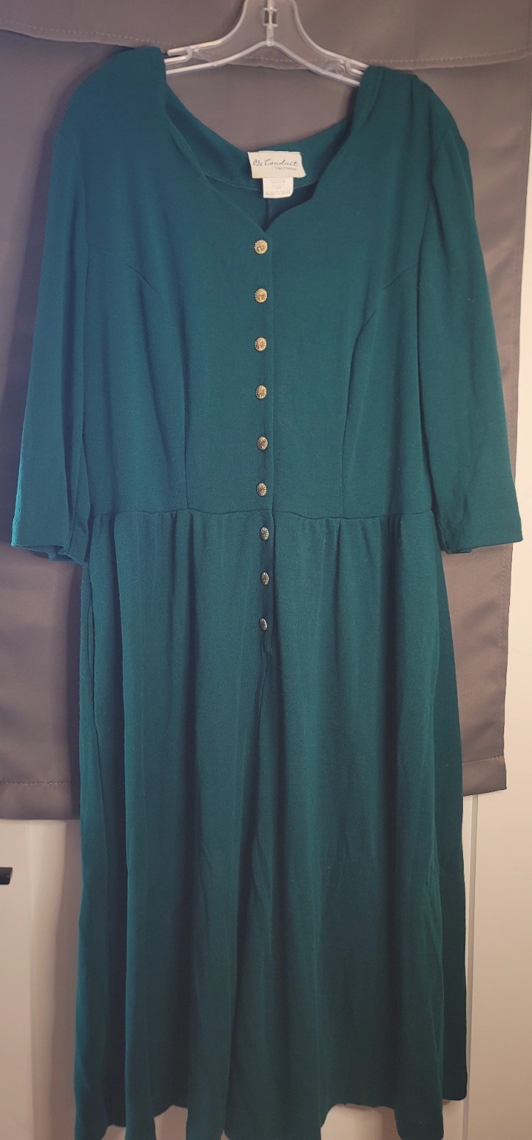 VTG 80s Ms Conduct California Teal Green Dress Boho USA 22W