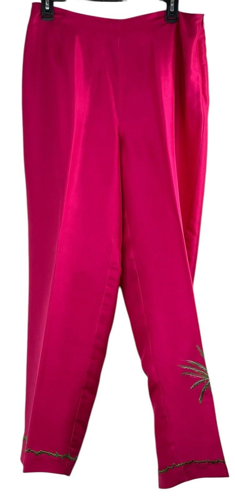 Russell Kemp Vintage Hot Pink Silk Embroidered Tropical Pantsuit Size 12