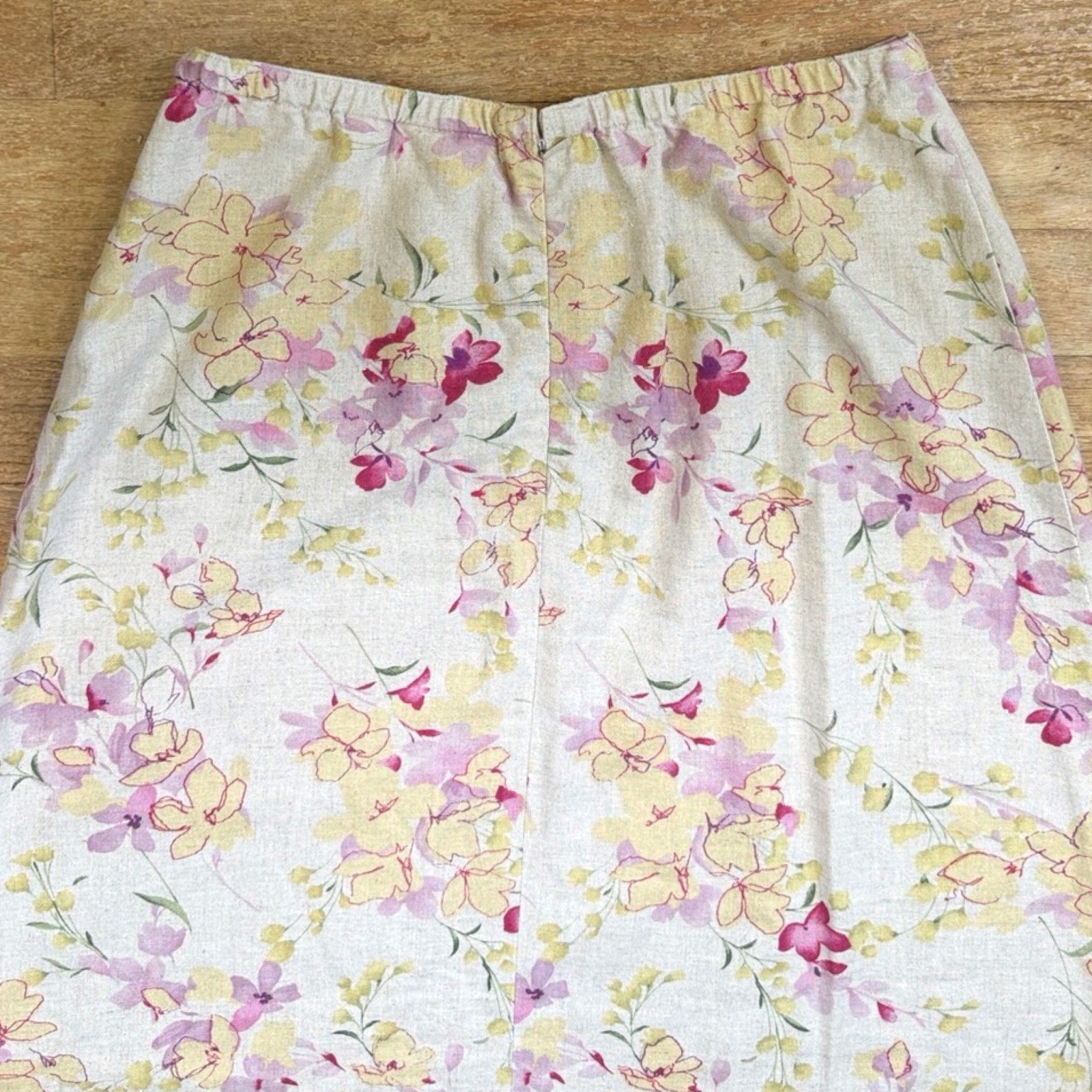 Vintage Floral Print Linen Rayon Blend Maxi Skirt Size XS 4 24-26″ Waist Y2K