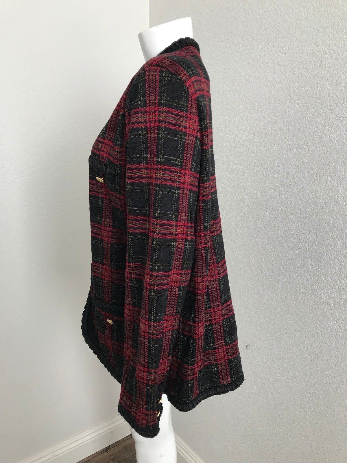 Cricket Lane Red Black Checked Jacket 16 USA Blazer Cardigan Plaid