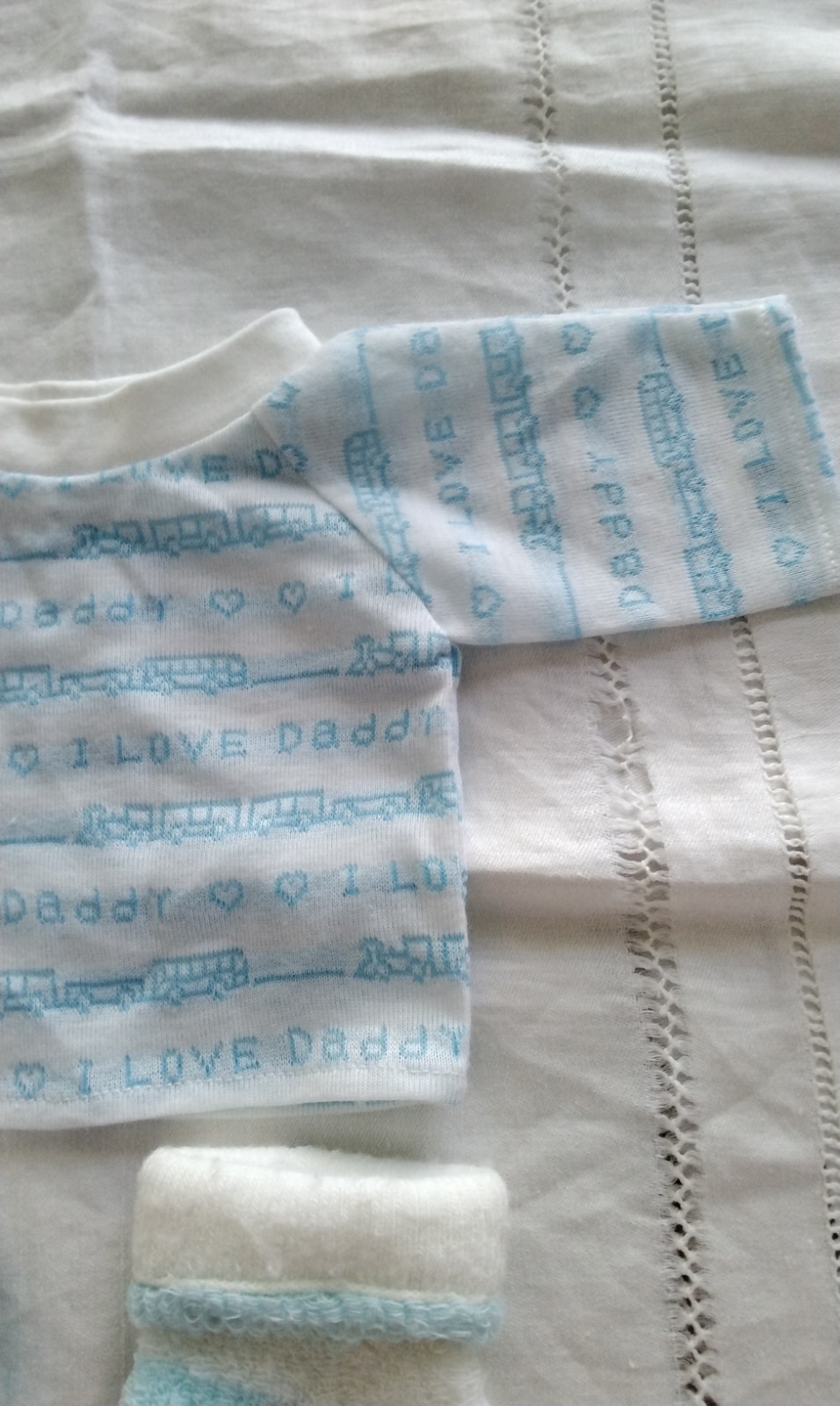 1970’s Baby Booties Pink „Love Mommy” & Blue „Love Daddy” & I Love Daddy Shirt