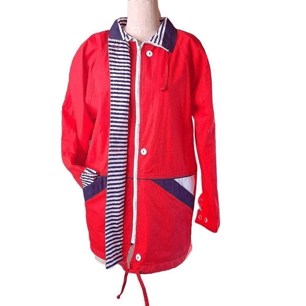 Rare Vintage 70s New York Girl Sailor Style Red Windbreaker- Size S/M