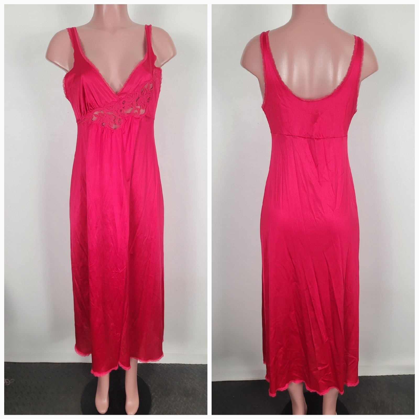 Vintage Vanity Fair Long Nightgown 70s Pink Peekaboo Lace Medium Flowy